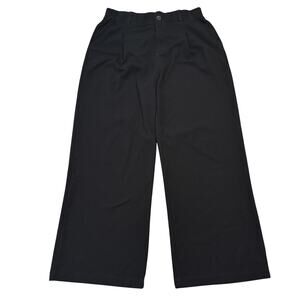 Women's Black High Rise Wide Leg Pleated Trousers Elastic Waist Pants No Tag L